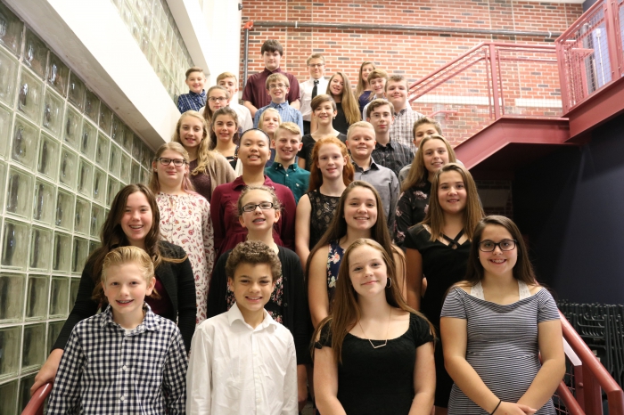 Members of the Sandy Creek Middle School National Junior Honor Society are pictured prior to the induction ceremony at the school.