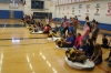 Fifth-graders at Sandy Creek get ready to test their hovercrafts.