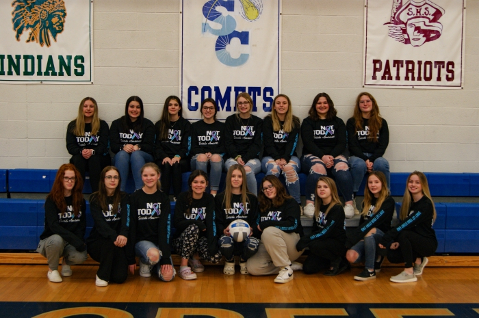 Members of Sandy Creek's Varsity volleyball team wore matching shirts to raise awareness for the mental health crisis youths face.