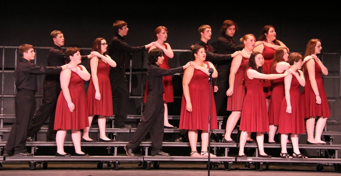 Members of the Sandy Creek Show Choir performed several numbers for the audience at the Spring Concert. The group also took a first place finish at a recent competition held at Darien Lake.