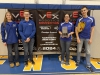 The SCCS Co.R.E team proudly shows off their fifth Design Award, which they received at the 2024 VEX Robotics State Championship. 