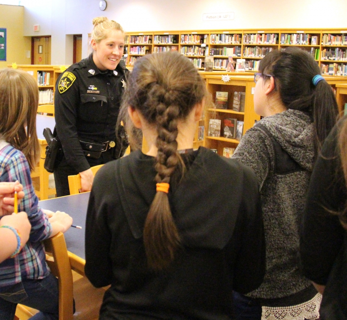 Oswego County Sheriff’s Department Deputy Kristy Crast shared information about a career in law enforcement with students at Sandy Creek Middle School.