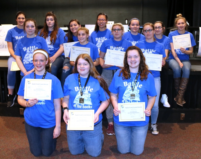 Battle of the Books level 4, grades 9-12, saw the team of Ashley Rosenbaum, Madison Brown and Sydney Cook advancing to the county competition in March.