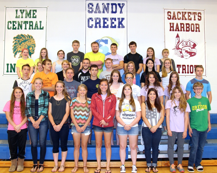 Pictured are representatives from the varsity softball, girls' track and field and boys' track and field teams from Sandy Creek High School who earned scholar athlete status.