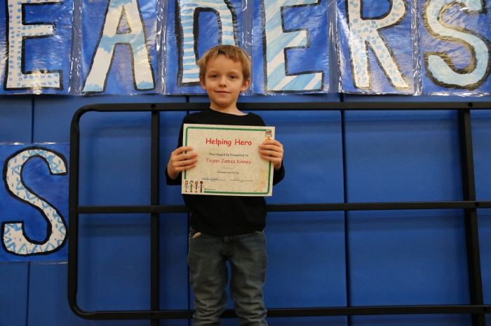 Tegan James Kinney was presented with a special 'Helping Hero' award for his kindness and caring.
