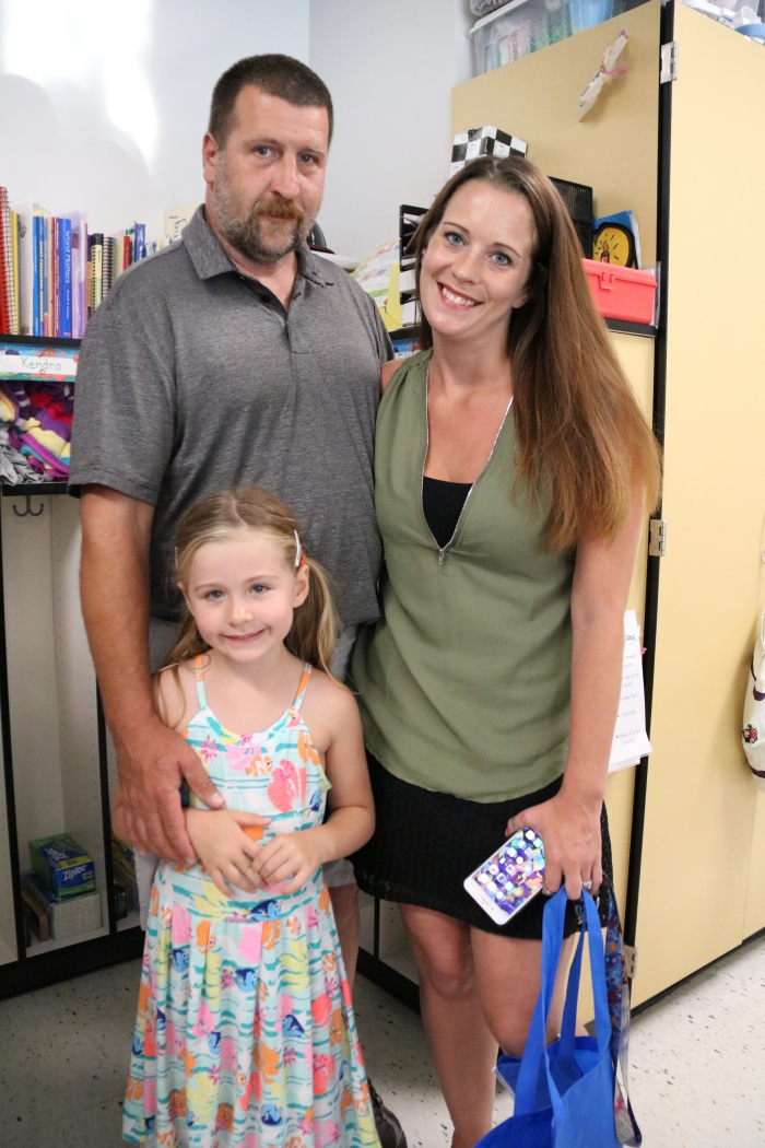 The Steele family, Jerit and Jessica with daughter Jewel visited the classroom, dropped off supplies and enjoyed the sundaes during the event at the school.