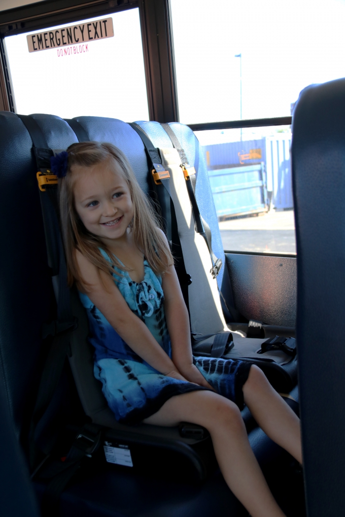 At the end of her orientation, Avery-Lynn Boscoe visited her school bus. 