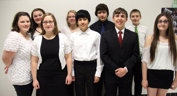 Students selected to participate in the OCMEA All-County Music Festival in January are pictured left to right: Hannah Sawchuck, Mariah Hess, Anita Glenister, Madeline Yousey, Nicky Radford, Dante Clowes, Jason Hays, David Hennigan and Emily Kehoe.