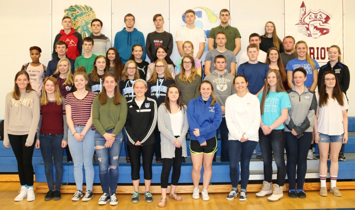 Sandy Creek Central School District scholar athletes from the fall and winter sports seasons gathered for a photo recently. Each athlete maintained a GPA of 90 or better while participating in a varsity sport. 