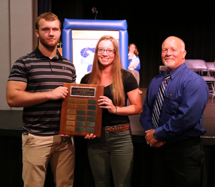 The Babe Ruth Foundation Sportsmanship Award was presented to Joe Benedict, left, and Carley Stoker, center. Pictured with them is Mike Stevens, Athletic Coordinator for the district.