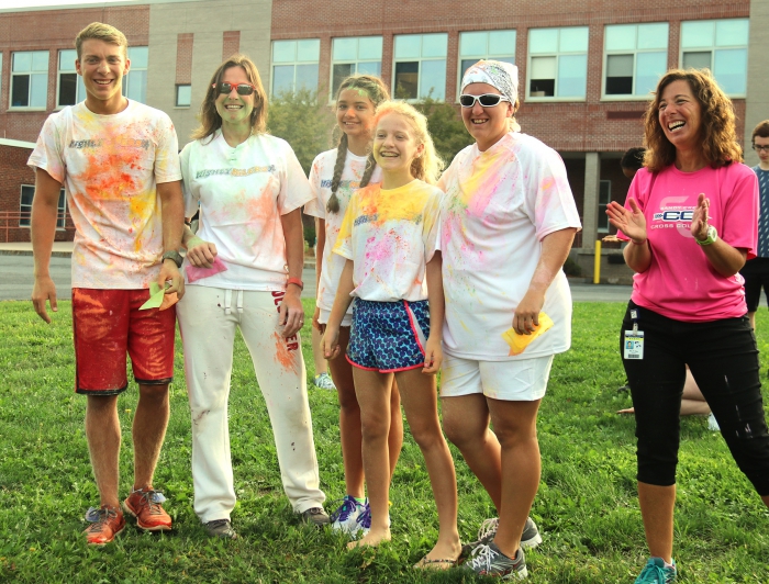 Members of the cross country team joined Sandy Creek Elementary School Principal Bonnie Finnerty for a “practice run” in preparation for the upcoming Cross the Creek 3K/5K Color Run on Oct. 2 beginning at 10:00 a.m. Pictured left to right are: Chase Pappa, Bonnie Finnerty, Gabriella Brown, Emily Yousey, Lyndsay Grandjean and Patricia King.