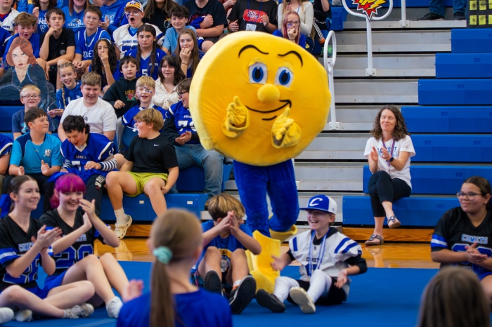 Students in competition at the homecoming pep rally.